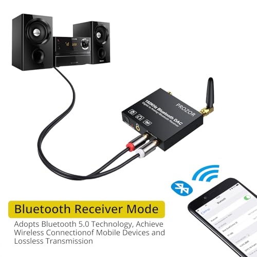 PROZOR 192KHz Digital to Analog Audio Converter, Bluetooth Audio Adapter with Bluetooth 5.0 Receiver, DAC Optical Coaxial Toslink to Stereo L/R RCA 3.5mm Audio Adapter, for HDTVs Smartphones Tablets - Image 3