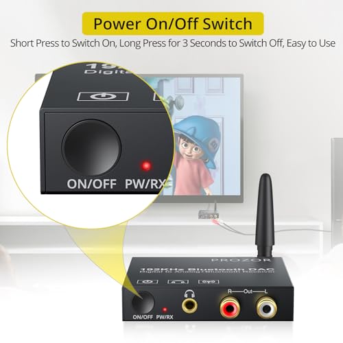 PROZOR 192KHz Digital to Analog Audio Converter, Bluetooth Audio Adapter with Bluetooth 5.0 Receiver, DAC Optical Coaxial Toslink to Stereo L/R RCA 3.5mm Audio Adapter, for HDTVs Smartphones Tablets - Image 5