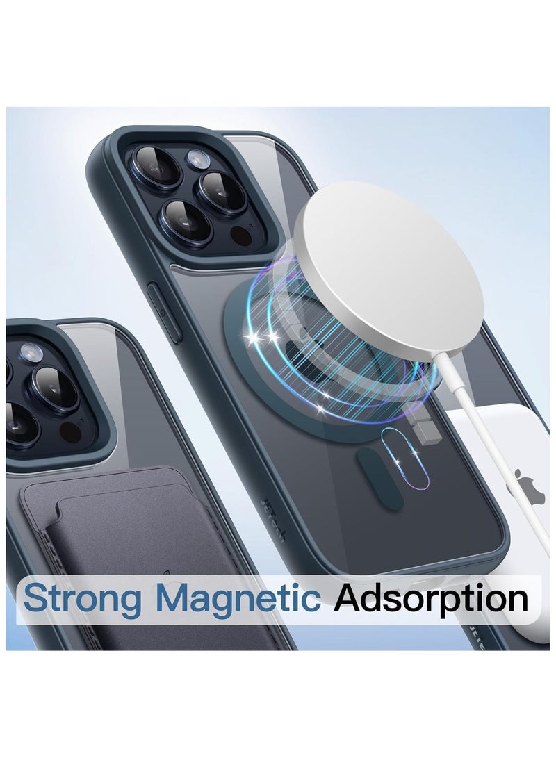 أكاليكس جراب مغناطيسي شفاف لهاتف iPhone 14 Pro Max، متوافق مع MagSafe، غطاء فاخر مطلي، جراب هاتف شفاف ناعم مقاوم للصدمات من مادة TPU (أزرق داكن) - Image 4
