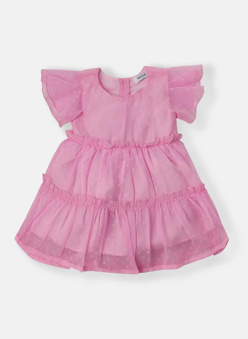 Nautinati Nautinati Girls' Swiss Dot Frock With Flutter Sleeves