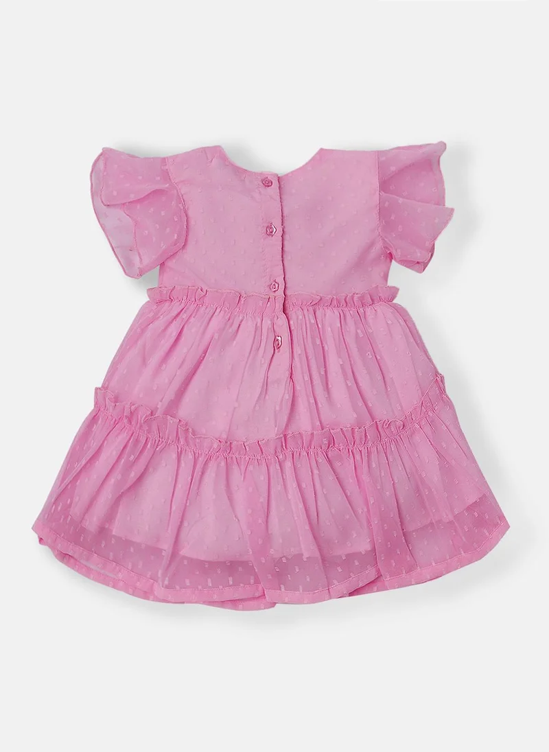 Nautinati Nautinati Girls' Swiss Dot Frock With Flutter Sleeves