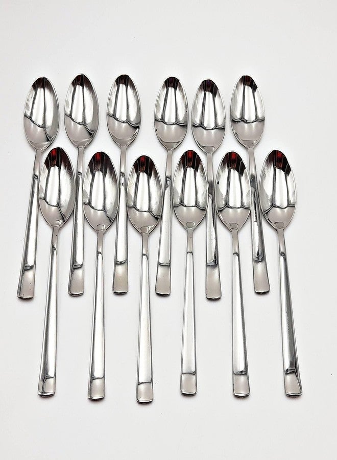 PPN Stainless Steel Dinner/Table Spoons, Length 18 cm, Set of 12, Silver Steel Serving Spoon Set - Image 1