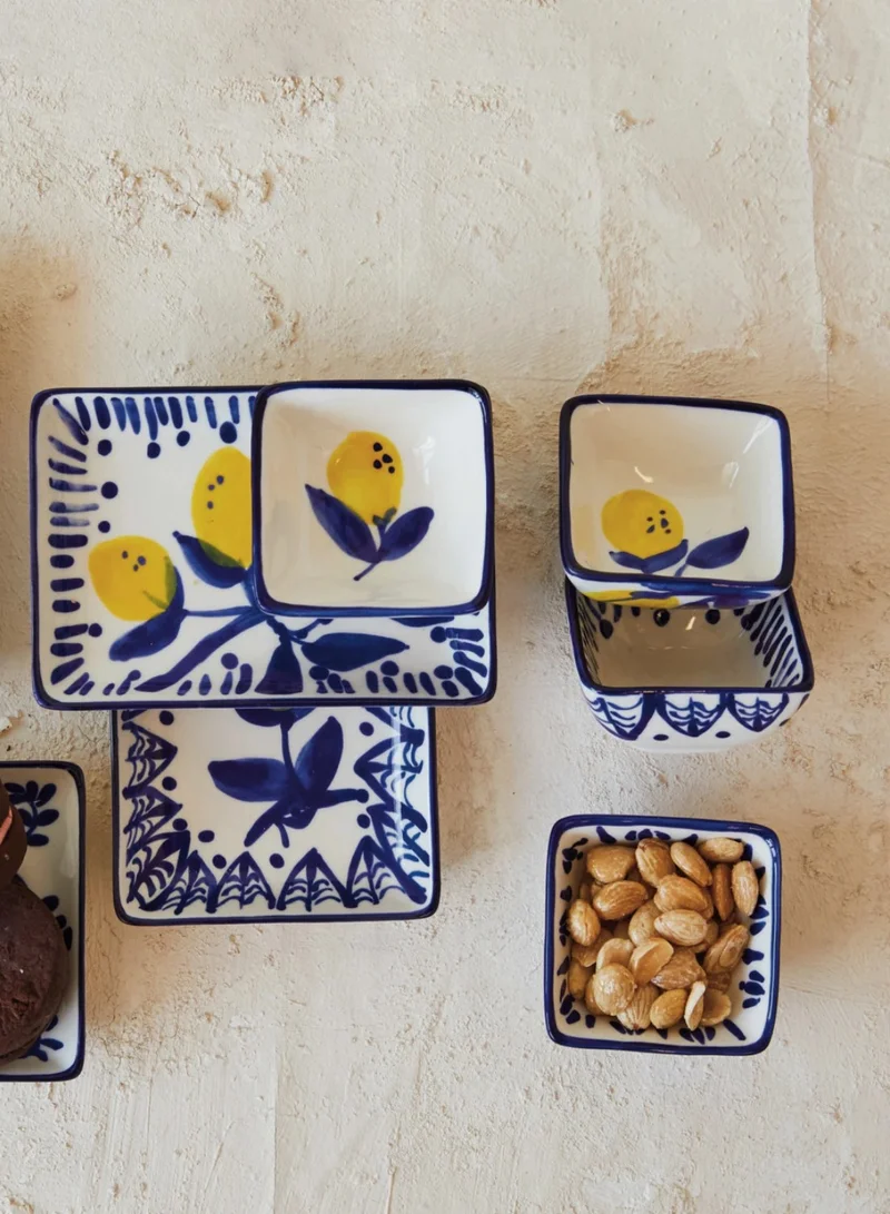 The Saffron Souk Mediterranean Lemon Hand-Painted Stoneware Dish
