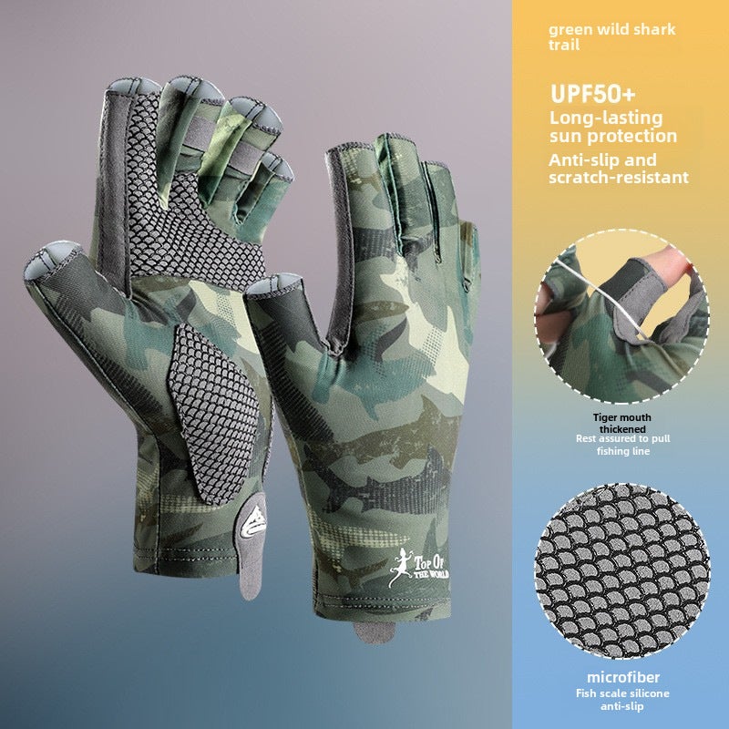 Breathable Anti-Slip Fishing Gloves for Cycling XG55; Green Wild Shark Tracer 