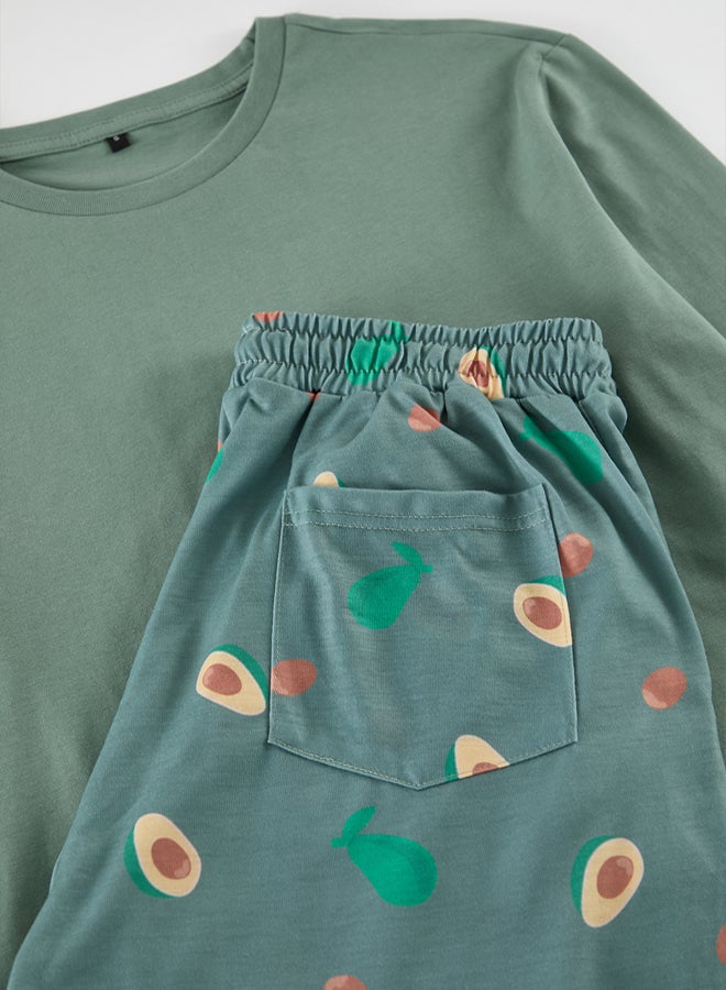 trendyol Mint Printed Regular Fit Knitted Pajama Set TMNAW25PT00037 - Image 2