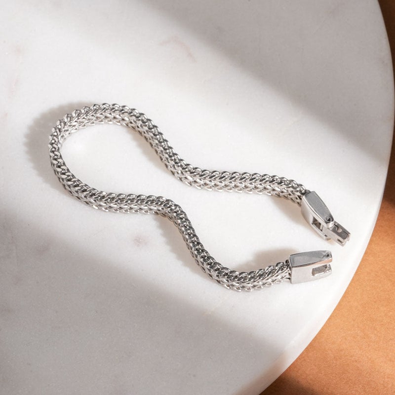 PALMONAS Rhodium Plated Delicate Silver Chain Bracelet
 for Men - Image 3