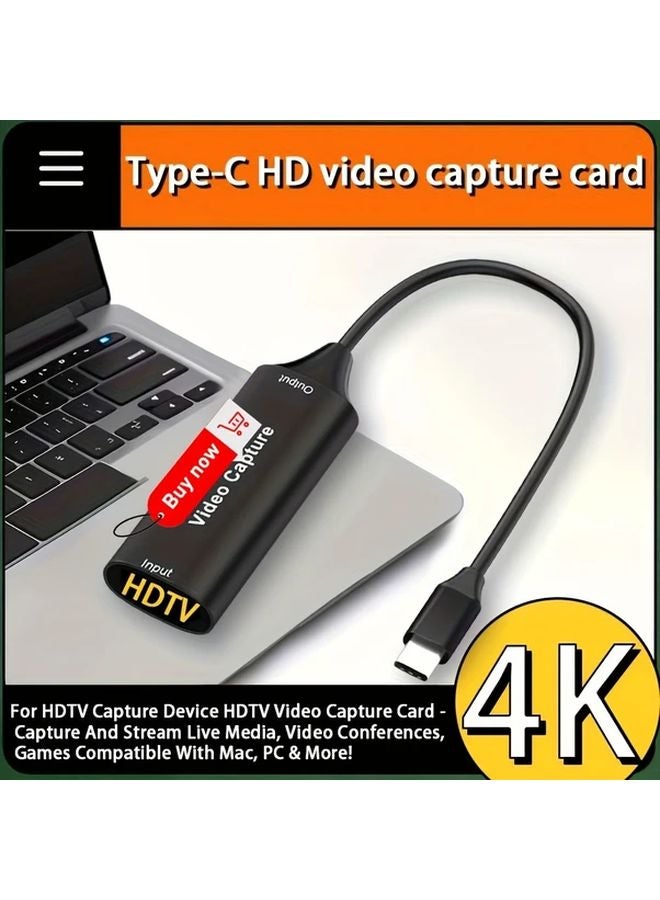 Grey USB C Video Capture Card 4K HD Plug Play For PS5 PS4 Switch Xbox PC Mac - Image 2