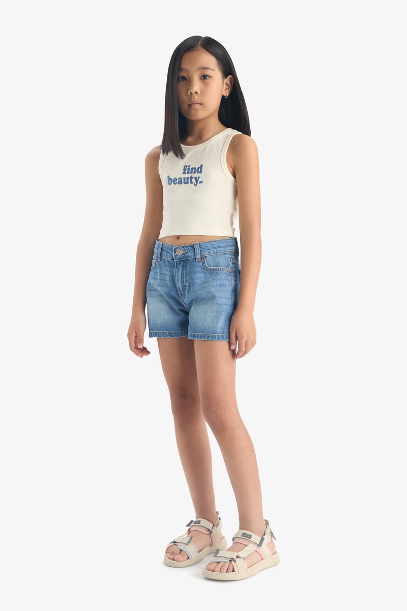 ديفاكتو تانك توب بناتي بطبعة شعار بدون كم برقبة مستديرة  - Image 5