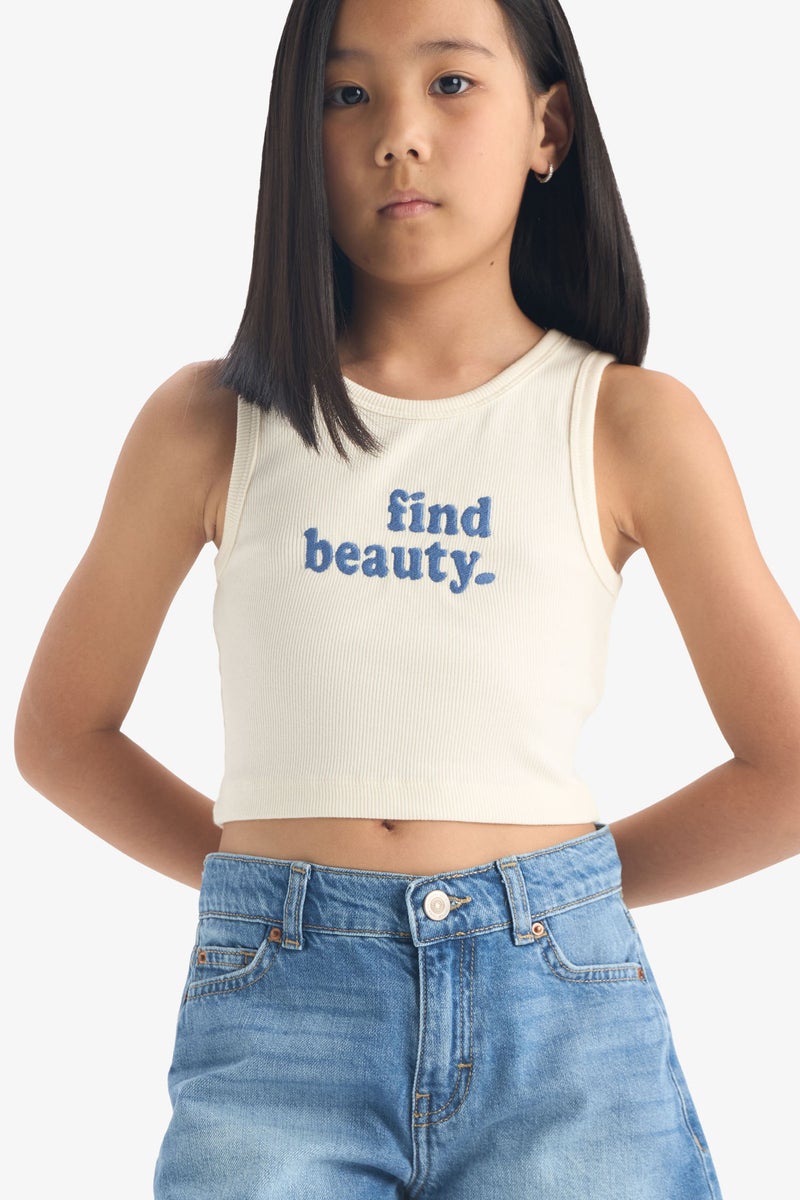 ديفاكتو تانك توب بناتي بطبعة شعار بدون كم برقبة مستديرة  - Image 2