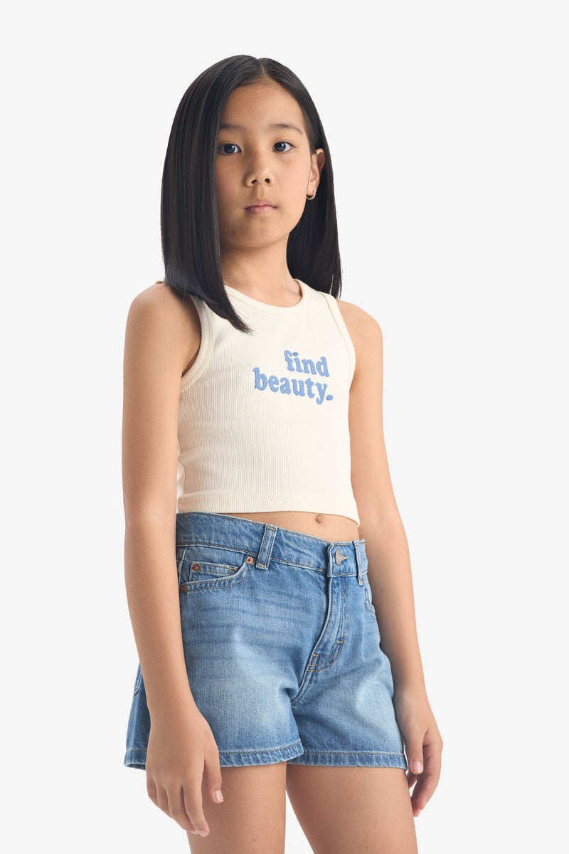 ديفاكتو تانك توب بناتي بطبعة شعار بدون كم برقبة مستديرة  - Image 4