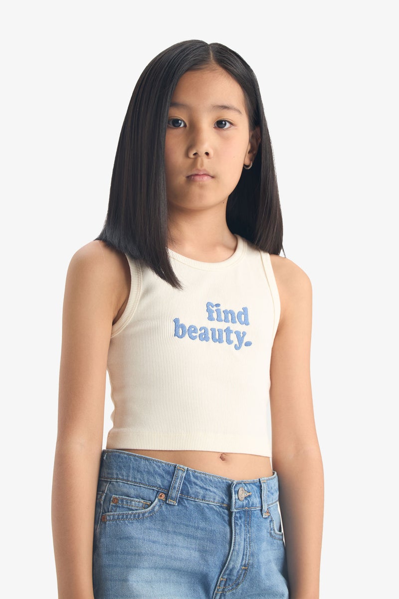 ديفاكتو تانك توب بناتي بطبعة شعار بدون كم برقبة مستديرة  - Image 3