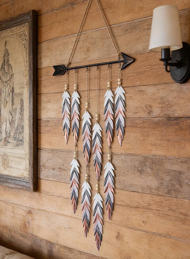 DECORKEY Metal Feather& Arrow Wall Decor, Native American Indian Style Decorations Indoor And Outdoor, Arrow & Feather Western Wall Art, Wind Chime Pendants,Gift, American Indian Decoration (Colorful) - Image 5