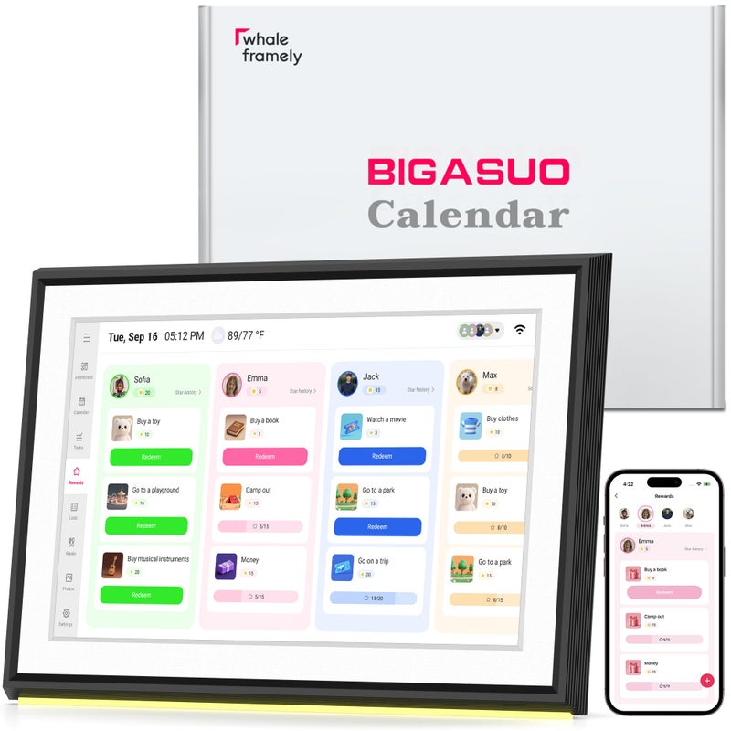 بيجاسو تقويم رقمي BIGASUO بشاشة لمس 10.1 بوصة، يُثبّت على الحائط أو المكتب، مُنظّم إلكتروني، شاشة تفاعلية ذكية تعمل باللمس لعرض الجداول الشهرية والأسبوعية واليومية، وجداول العائلة، وقوائم المهام. - Image 1