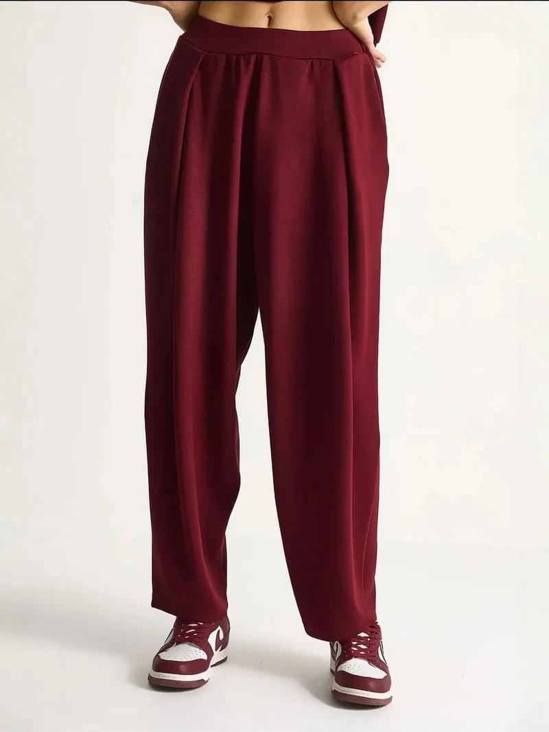 Bianco Lucci Burgundy Red LUCCI High Waist Textured Knitted Two-Piece Coord Set for Women | Best Price UAE
