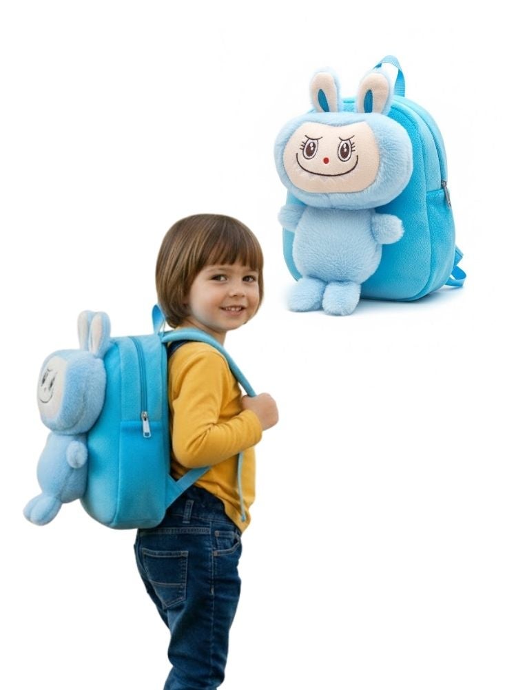بريميم حقيبة ظهر لابوبو ثلاثية الأبعاد على شكل أرنب أزرق للأطفال - حقيبة مدرسية فائقة النعومة وخفيفة الوزن على شكل أرنب كرتوني للأطفال الصغار ورياض الأطفال ودور الحضانة - Image 1