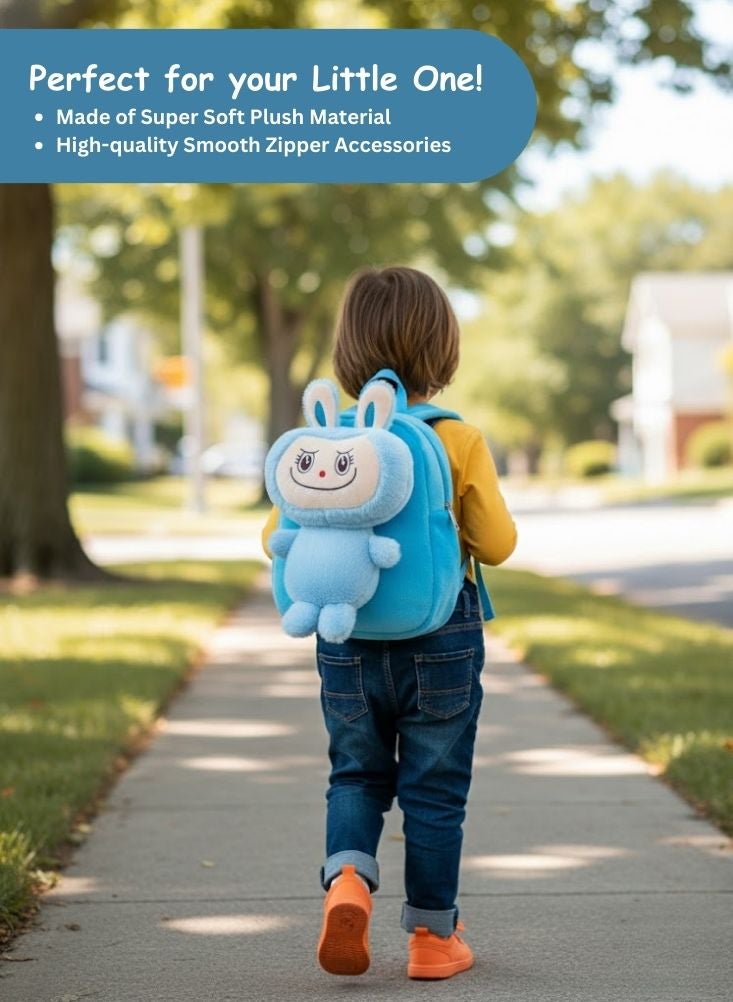 بريميم حقيبة ظهر لابوبو ثلاثية الأبعاد على شكل أرنب أزرق للأطفال - حقيبة مدرسية فائقة النعومة وخفيفة الوزن على شكل أرنب كرتوني للأطفال الصغار ورياض الأطفال ودور الحضانة - Image 3