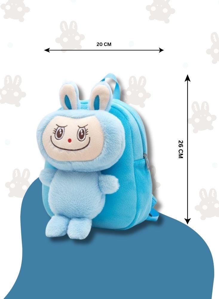 بريميم حقيبة ظهر لابوبو ثلاثية الأبعاد على شكل أرنب أزرق للأطفال - حقيبة مدرسية فائقة النعومة وخفيفة الوزن على شكل أرنب كرتوني للأطفال الصغار ورياض الأطفال ودور الحضانة - Image 5