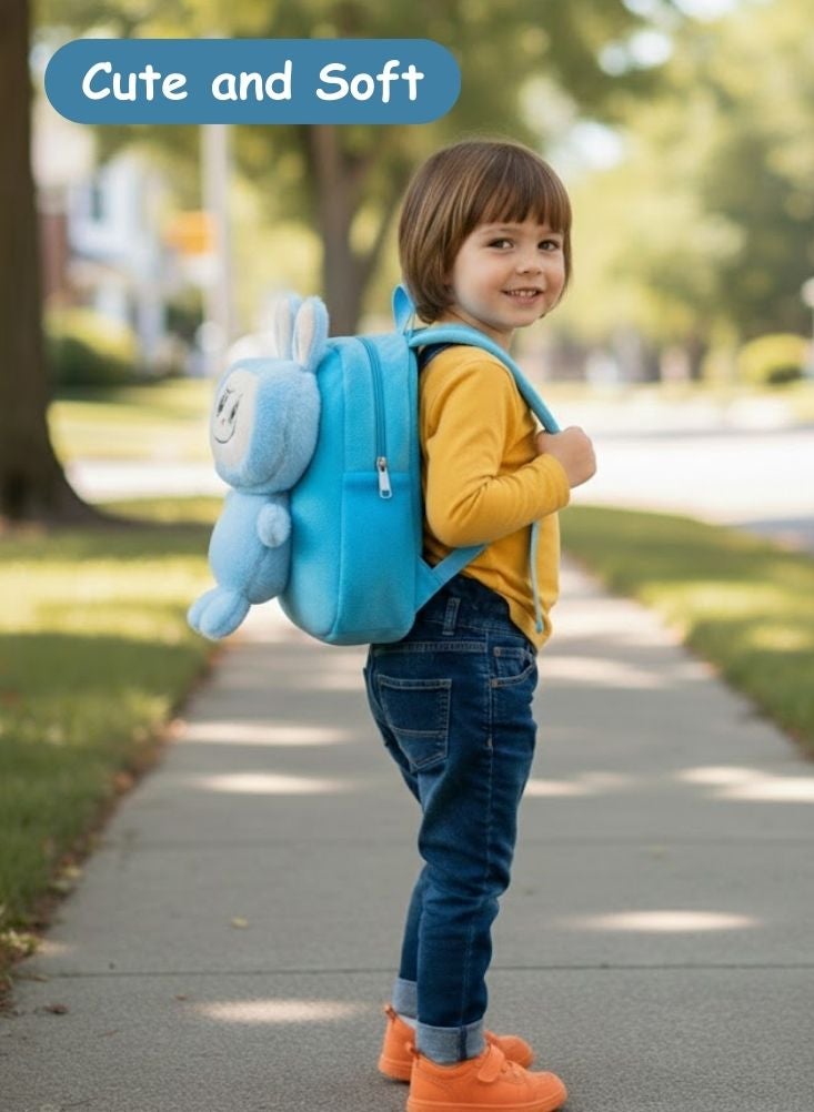 بريميم حقيبة ظهر لابوبو ثلاثية الأبعاد على شكل أرنب أزرق للأطفال - حقيبة مدرسية فائقة النعومة وخفيفة الوزن على شكل أرنب كرتوني للأطفال الصغار ورياض الأطفال ودور الحضانة - Image 2
