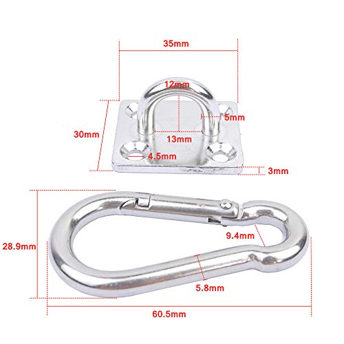 Chneeu 2 Set Heavy Duty Hanger Hook Hammock Wall Mount, Suspension Ceiling Hooks Outdoor Swing Mounting Hook Exercise Hook Stainless Steel Swivel Carabiner Yoga Ceiling Mount Swing Hook - Image 2