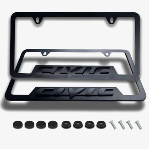 HUIANTS 2PCS License Plate for Civic Premium Car License Plate Bracket Holder, Premium Aluminum Alloy Weather Proof License Plate Covers with Screw Caps Cover Set Car Accessories - Image 1