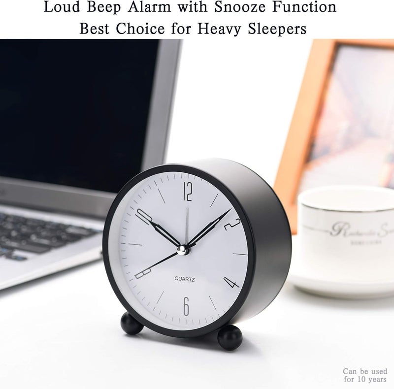 SCILLA Analog Alarm Clock 4 Inch Super Silent Non Ticking Small Clock with Night Light Battery Operated Simply Design for Bedroom Bedside Desk Matte Black - Image 4