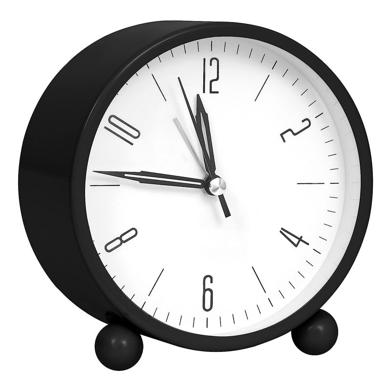 SCILLA Analog Alarm Clock 4 Inch Super Silent Non Ticking Small Clock with Night Light Battery Operated Simply Design for Bedroom Bedside Desk Matte Black - Image 1