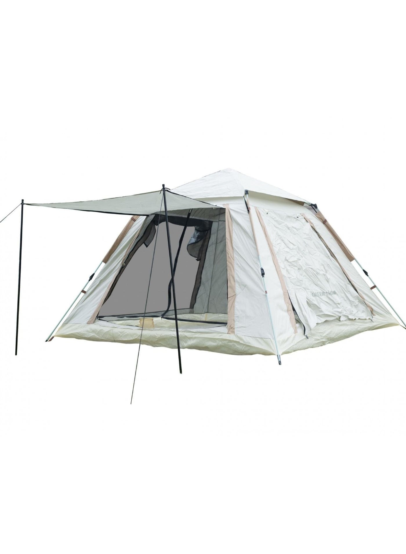 GT-6 Camping Tent / 5-6 People Capacity / 210D Oxford Floor / Polyester Silver Coating Fly / UV Protection / Light Weight / Waterproof / Ventilated Mesh / Windproof Rope - Beige