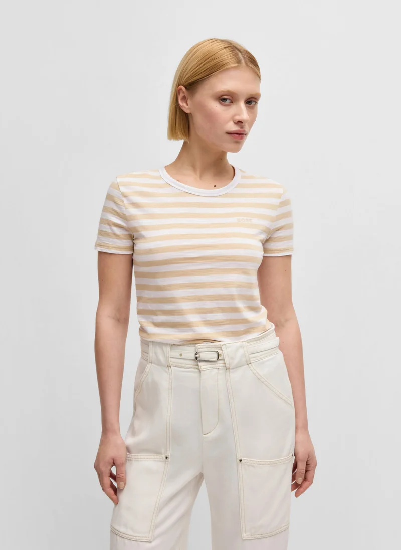 BOSS Slub-cotton T-shirt with horizontal stripe