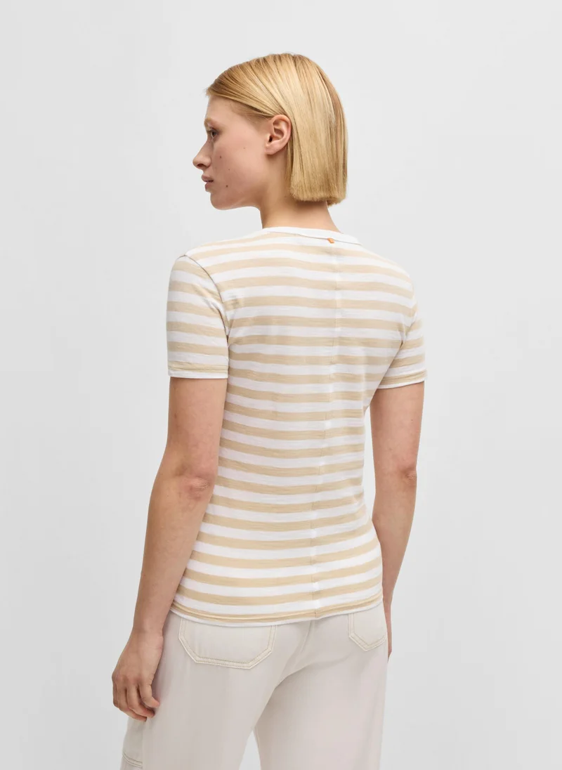 BOSS Slub-cotton T-shirt with horizontal stripe