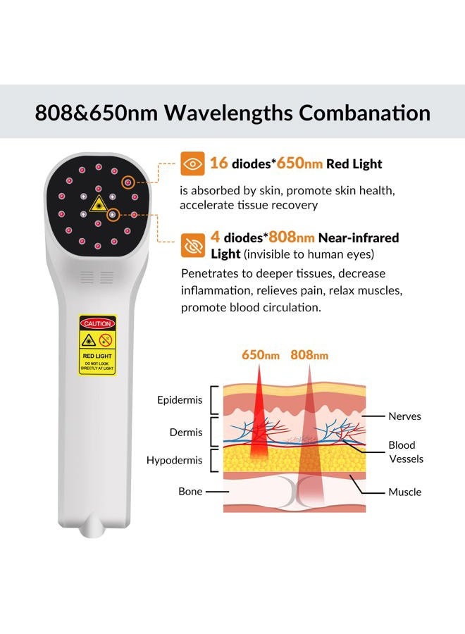 Toponechoice Red Light Therapy Device - 4x808nm+16x650nm Near Infrared Light Therapy for Joint Muscle Pain Relief, Handheld Infrared Therapy for Body, Knee, Shoulder, Back, Dog, Cat, Horse - Image 2