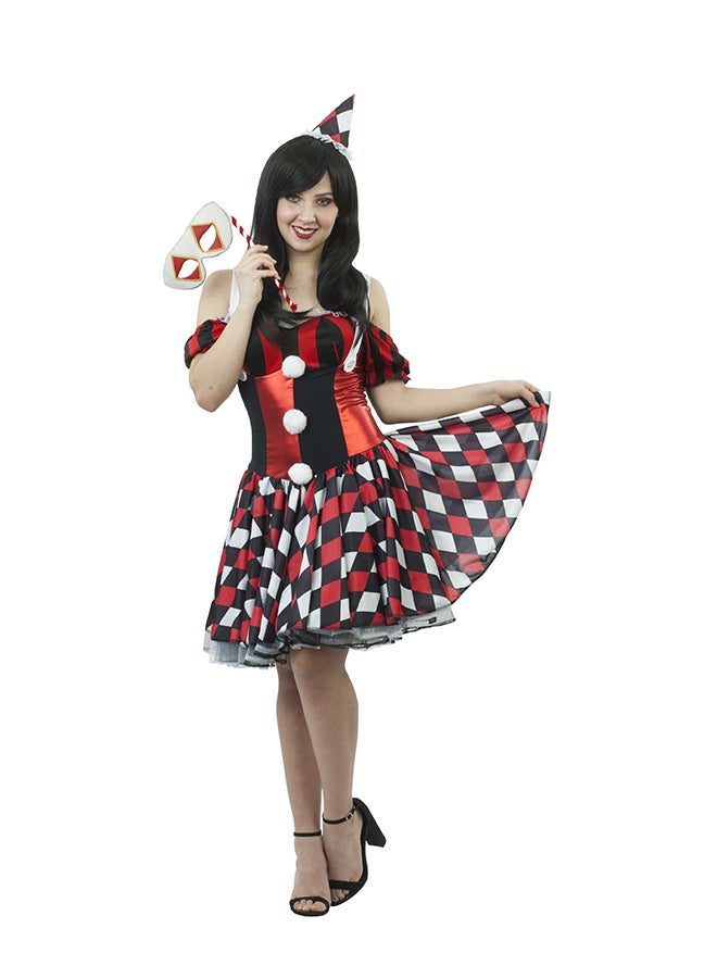 Ghoulish Harlequin Girl Costume With Mask & Hat. Size: M