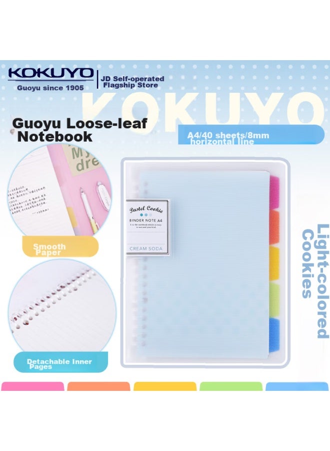 كوكويو Kokuyo Pastel Cookie A4 دفتر الأوراق المفككة Campus ورق إعادة الملء مع 5 فواصل ألوان مفهرسة، 40 ورقة، أزرق، Wsg-rucp10nb - Image 1