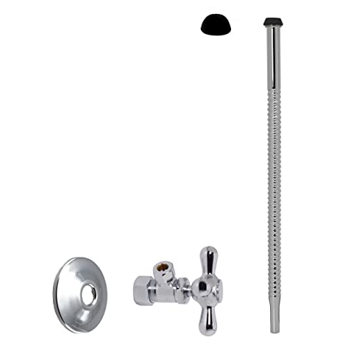 Westbrass D105K12X26 58 x 38 OD x 12 Corrugated Riser Supply Line Kit with Cross Handle Angle Supply Shut Off Valve for Faucet and Toilet Polished Chrome - Image 1