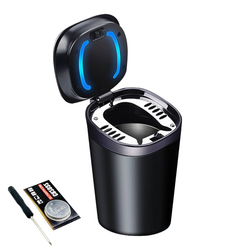 WaiNynyda Car Ashtray with Lid Smell Proof, Smokeless Ashtray, Mini Car Trash Can, Detachable Stainless Steel Ash Tray with Lid and LED Blue Light - Image 1