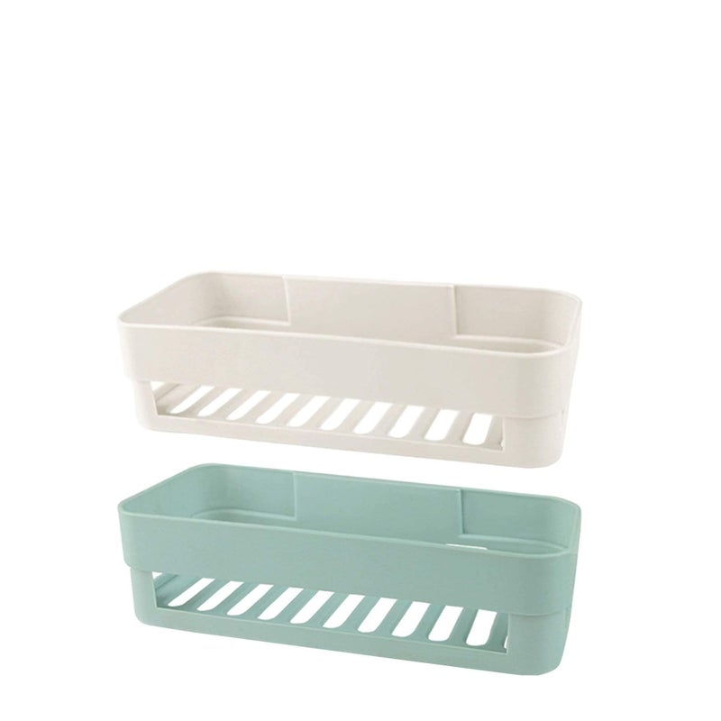 SOLARAE رف حمام ذاتي اللصق، منظم تخزين مثبت على الحائط، حاملة دش بدون حفر، سلة تخزين للمطبخ، رفوف للحمام والمطبخ 2 قطعة (أبيض + أخضر) - Image 1