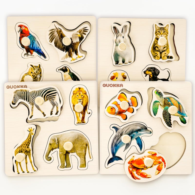 QUOKKA Toddler Puzzles Ages 24 in a Bag 6 Montessori Wooden Puzzles for Toddlers 35 Year Old Preschool Wood Game for Boys and Girls 46 Gift for Learning Realistic Animals Fruits Vehicles - Image 3
