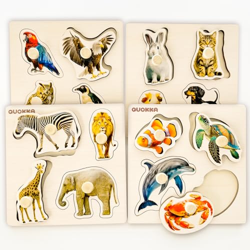 QUOKKA Toddler Puzzles Ages 24 in a Bag 6 Montessori Wooden Puzzles for Toddlers 35 Year Old Preschool Wood Game for Boys and Girls 46 Gift for Learning Realistic Animals Fruits Vehicles - Image 1