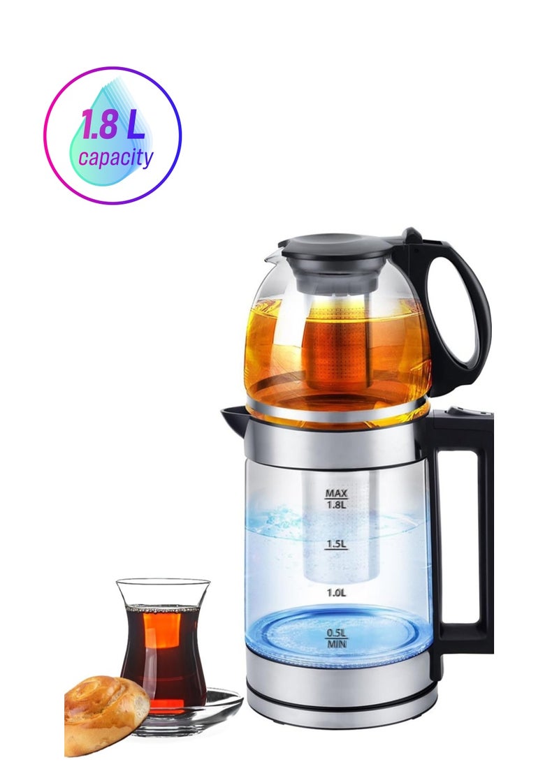 DENX2015 Electric Glass Kettle, 1.8L Capacity, 1500W Power, Temperature Control, Automatic Shut-Off, Blue LED Light - Image 1