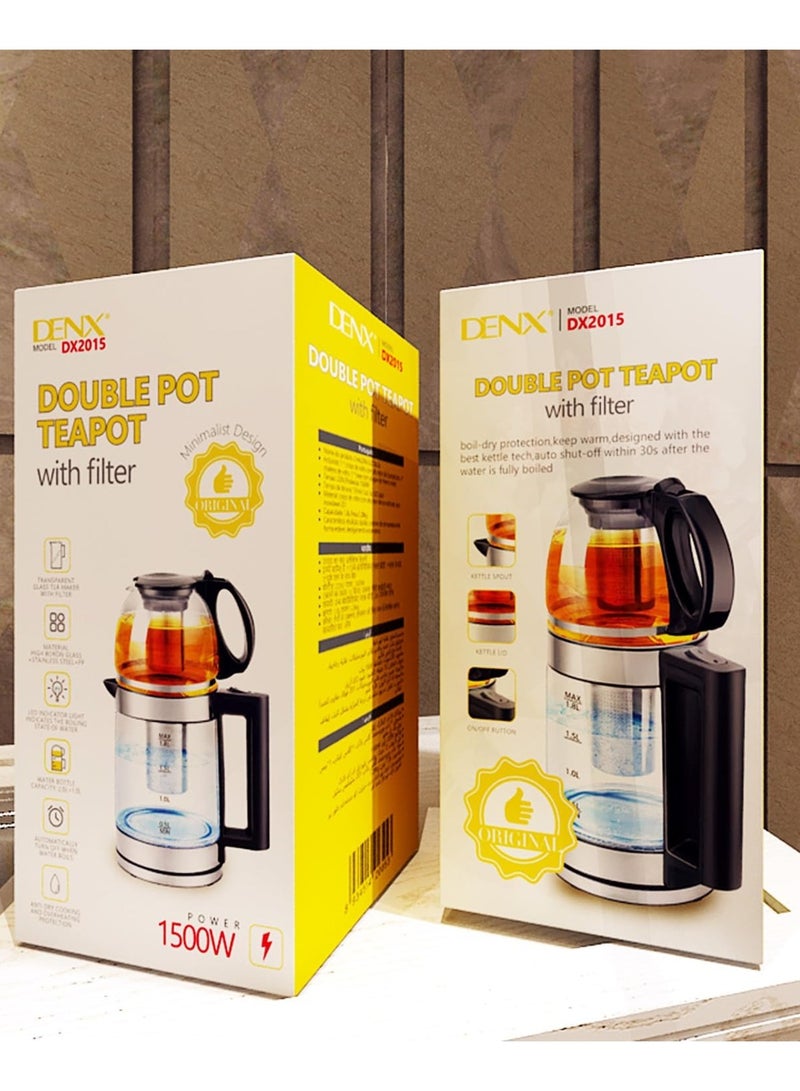 DENX2015 Electric Glass Kettle, 1.8L Capacity, 1500W Power, Temperature Control, Automatic Shut-Off, Blue LED Light - Image 5