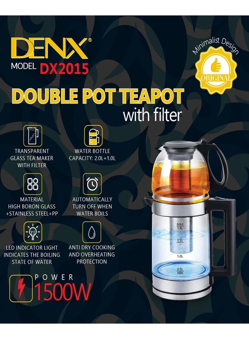 DENX2015 Electric Glass Kettle, 1.8L Capacity, 1500W Power, Temperature Control, Automatic Shut-Off, Blue LED Light - Image 4