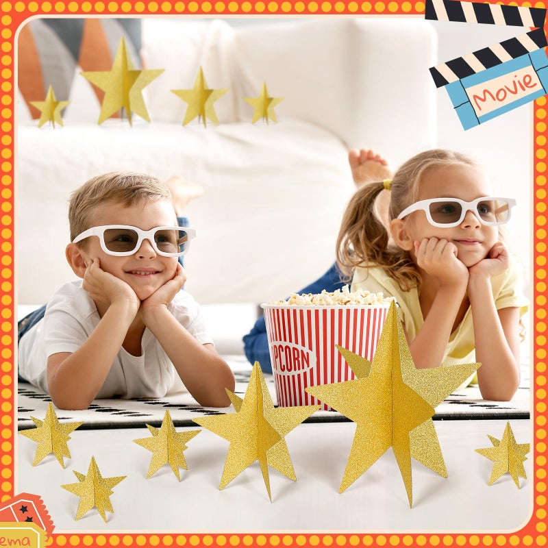 Sinload 45 Pcs 3D Glitter Star Decorations Back to School Work Stars Centerpiece 3 Sizes Standing Hanging Decor for School Centerpiece Starry Movie Night Themed Party Decor(Stylish,Gold) - Image 5