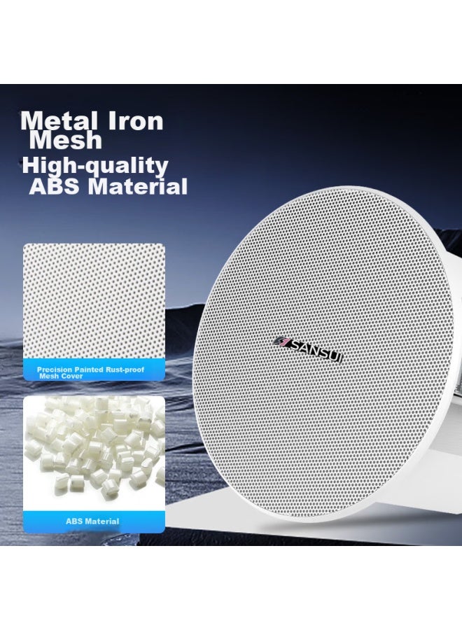 Sansui مجموعة تركيب مكبر صوت سقف T76 بجهد ثابت، نظام مكبر صوت موسيقي عام مدمج في السقف، مكبر صوت كامل النطاق 6.5 بوصة، قطعة واحدة - Image 4