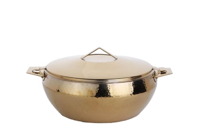 Venus Stainless Steel Food Container 3L, Thermal Insulation, Tight Lid, Embossed Round Design – Gold