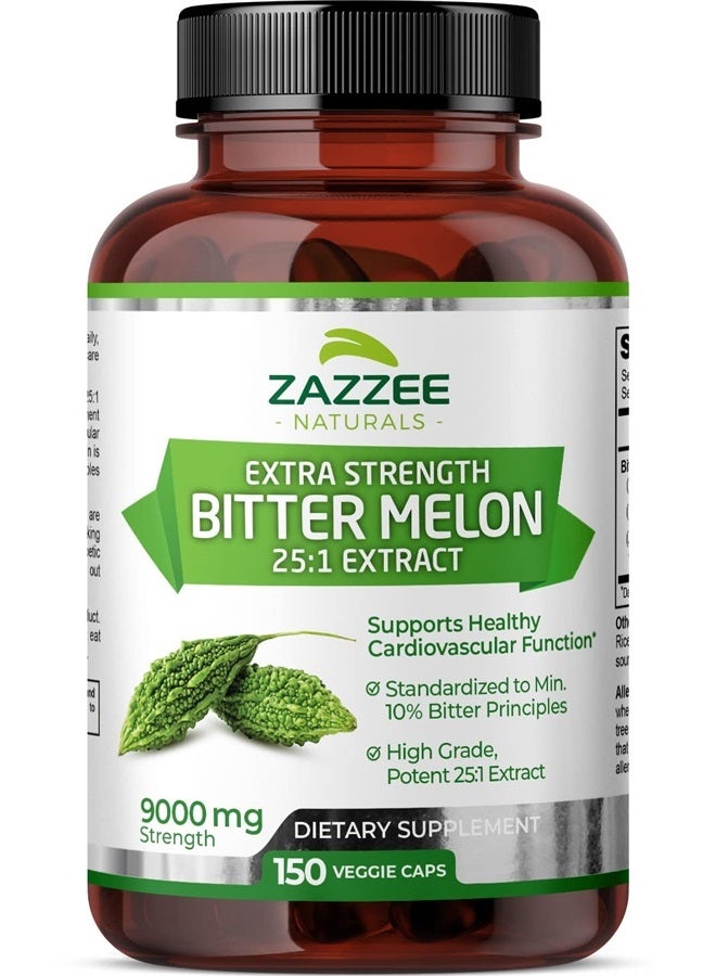 Zazzee Extra Strength Bitter Melon 25:1 Extract, 9000 mg Strength, 150 Vegan Capsules, 10% Bitter Principles, 5 Month Supply, Non-GMO and All-Natural - Image 1
