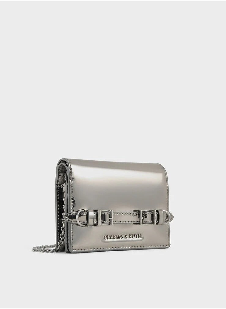 Charles & Keith Sloane Metallic Chain-Handle Wallet & Crossbody Bag - Pewter  - Image 3