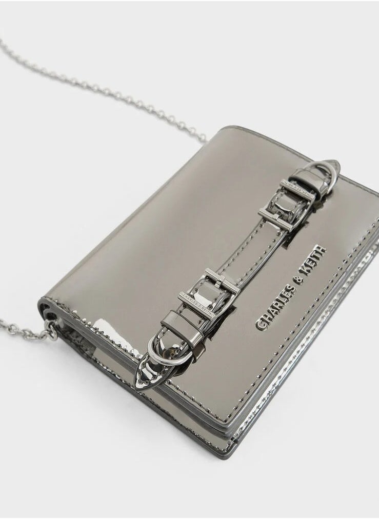 Charles & Keith Sloane Metallic Chain-Handle Wallet & Crossbody Bag - Pewter  - Image 5