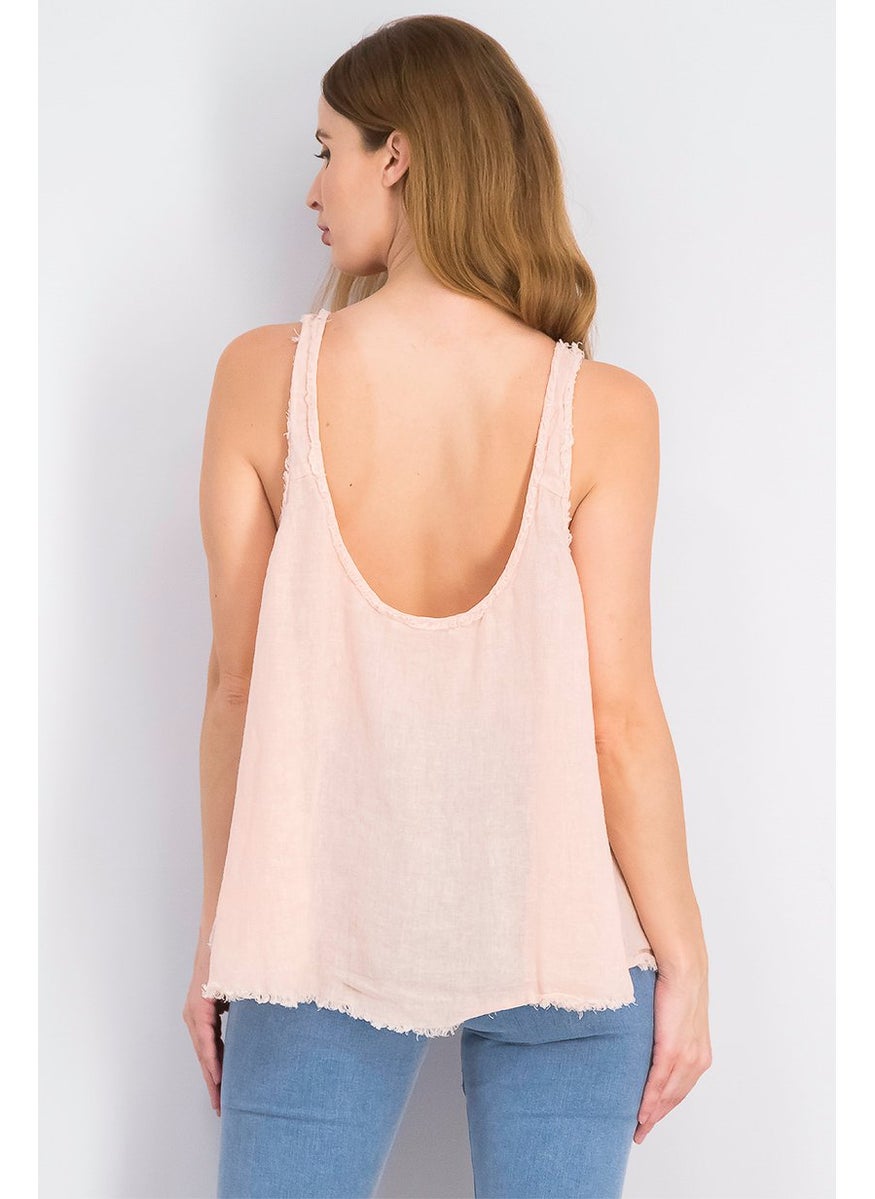MANGO - Women Sleeveless Oversize Ramie Blend Top, Pastel Pink - Image 1