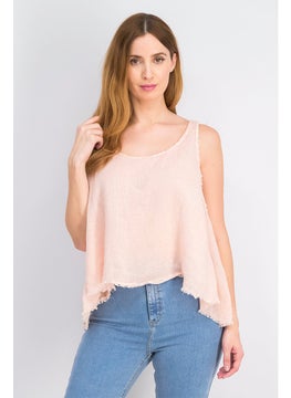 Women Sleeveless Oversize Ramie Blend Top, Pastel Pink