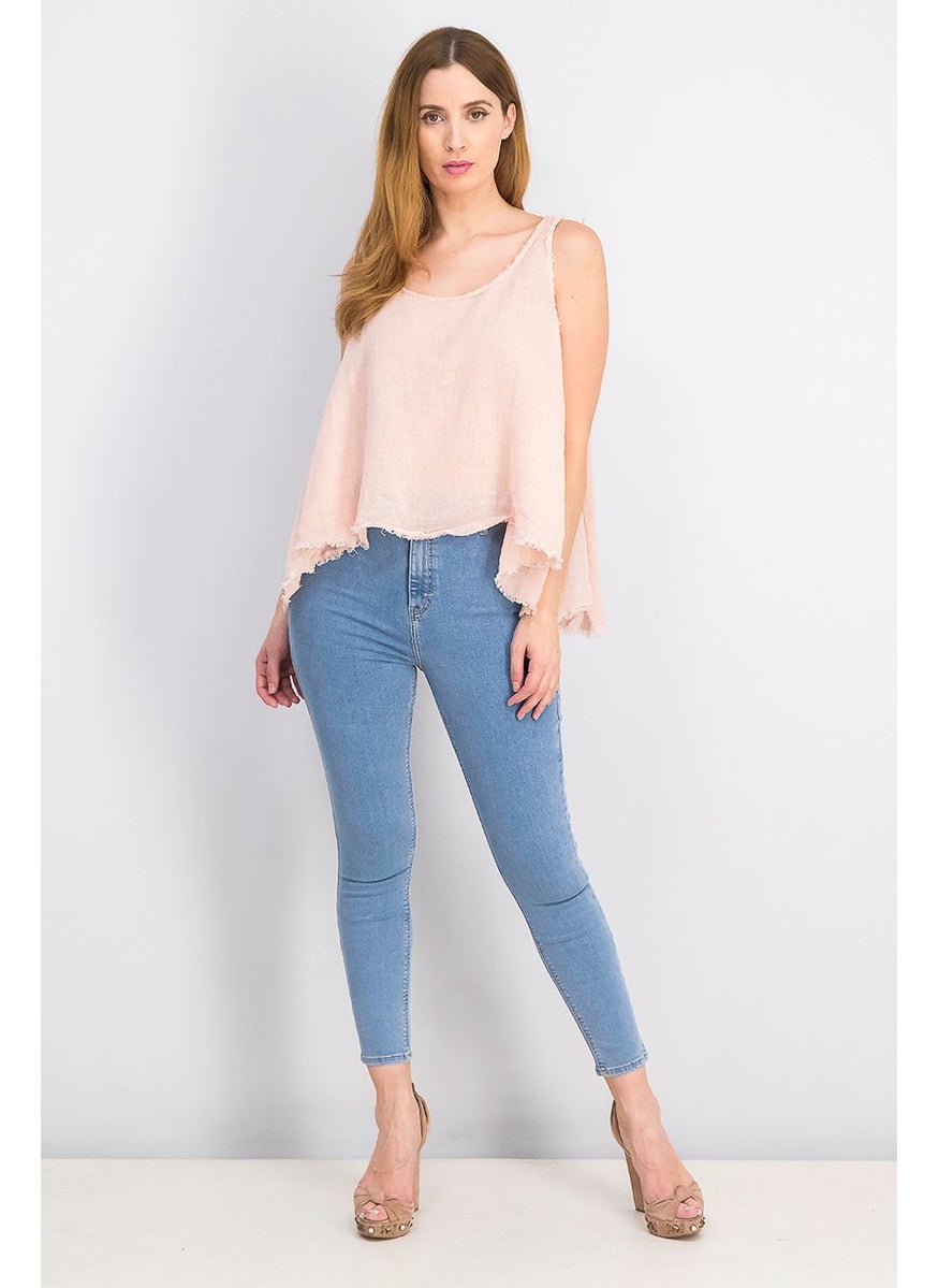 MANGO - Women Sleeveless Oversize Ramie Blend Top, Pastel Pink - Image 1