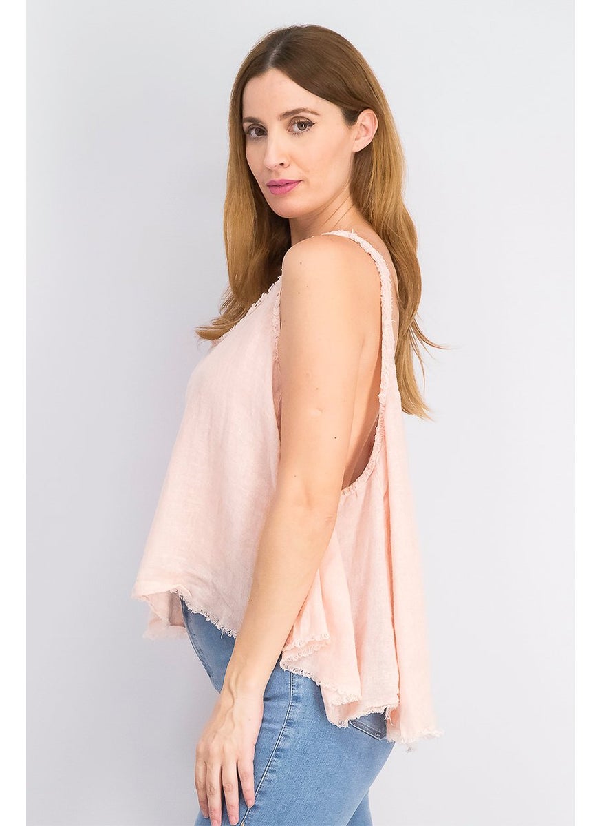 MANGO - Women Sleeveless Oversize Ramie Blend Top, Pastel Pink - Image 1